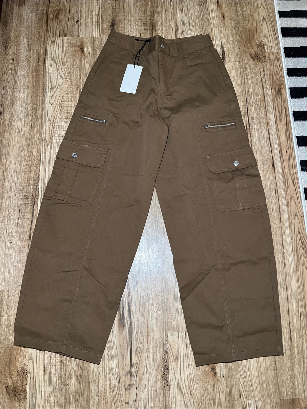 NEW! Zara Olive Cargo Wide-Leg Pants - Women Size M - Picture 6 of 10